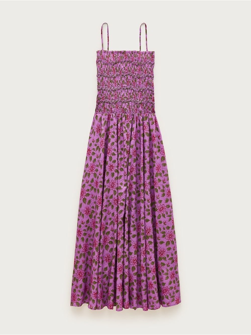 J. Crew Purple Floral Smocked Midi Dress